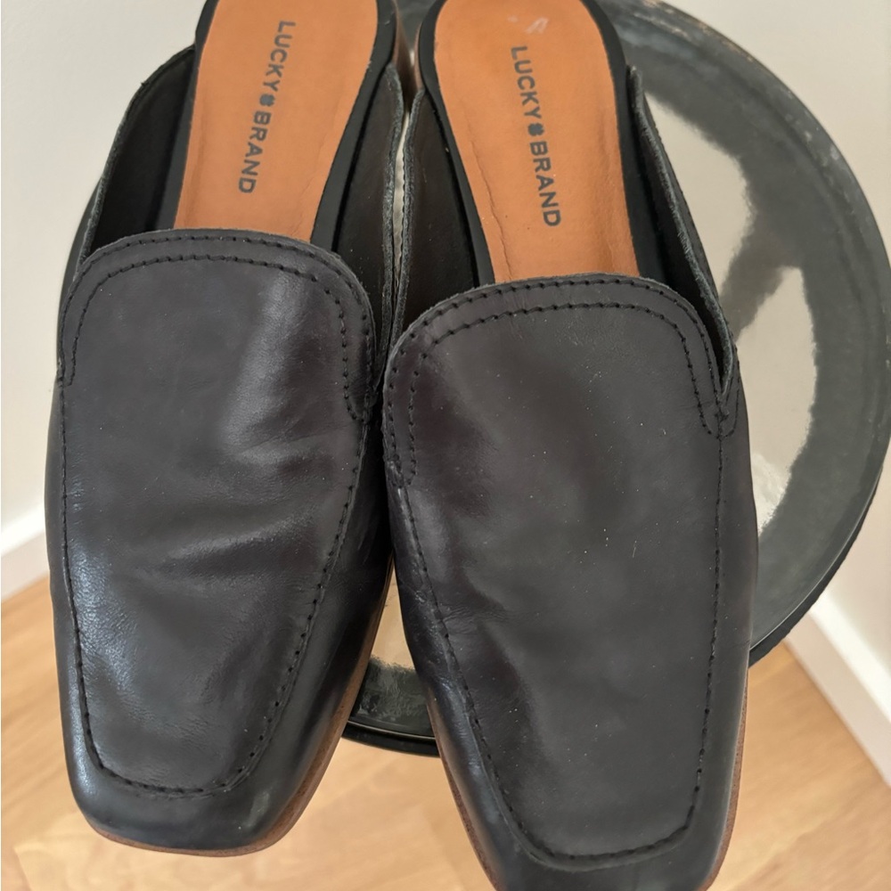 Lucky Brand Black Leather Slip-On Loafers